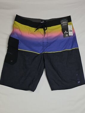 Rip Curl Men’s Black Gradient Boardshorts - Yellow/Pink/Blue Accent Size 32